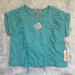 Forever 21 Little Kids Girls Mint Blue Fringe Short Sleeve Shirt, Size 5/6